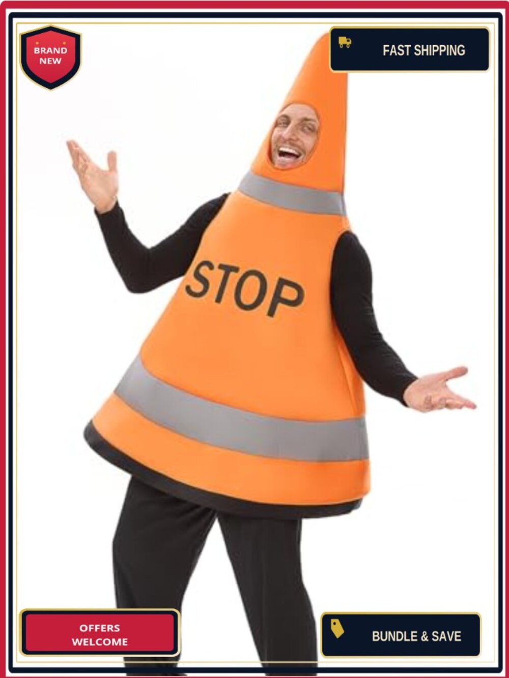 Traffic Cone Costume Adult Funny Halloween One Size Unisex